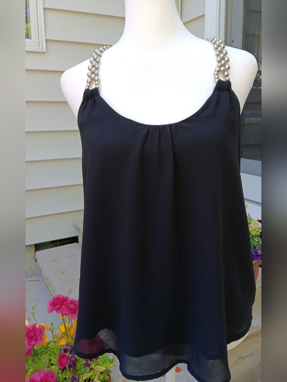XOXO Black Sleeveless top with Silver Beaded Chain Straps
